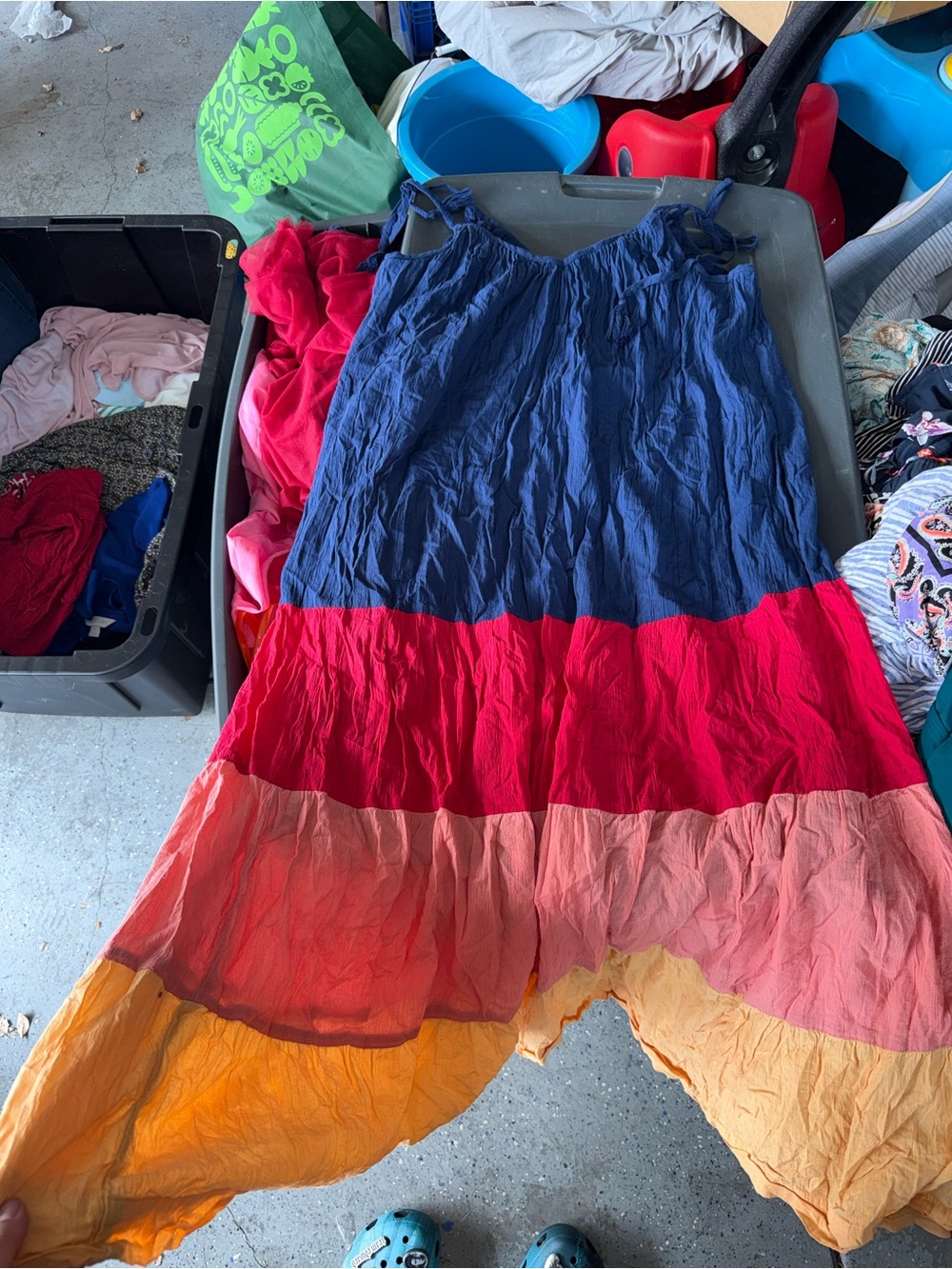 Old Navy Navy and Coral Colorblock Maxi Dress